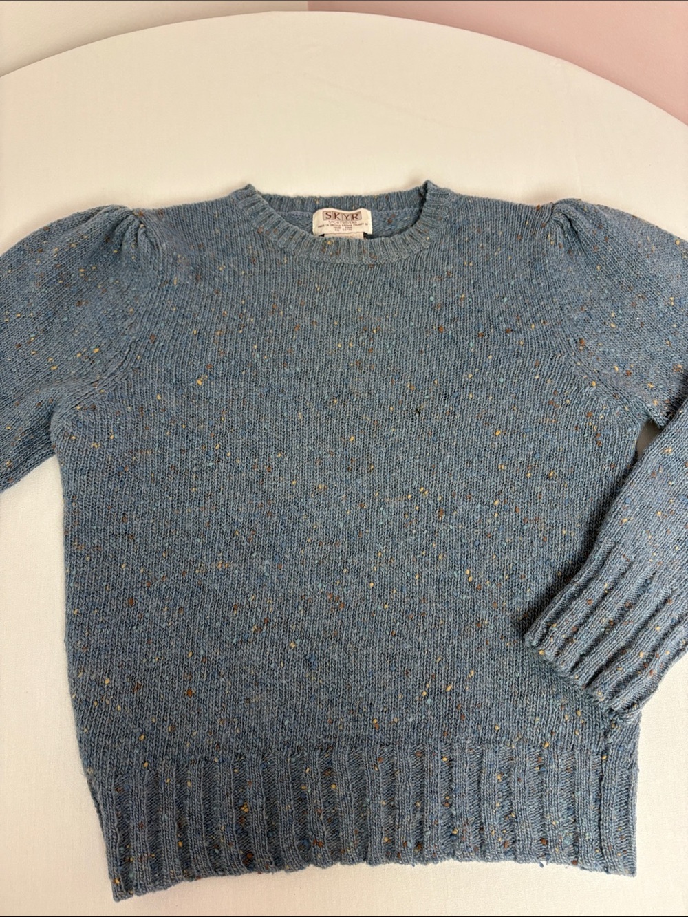 Vintage SKYR 100% Wool Blue Donegal Speckled Knit Sweater Size 38